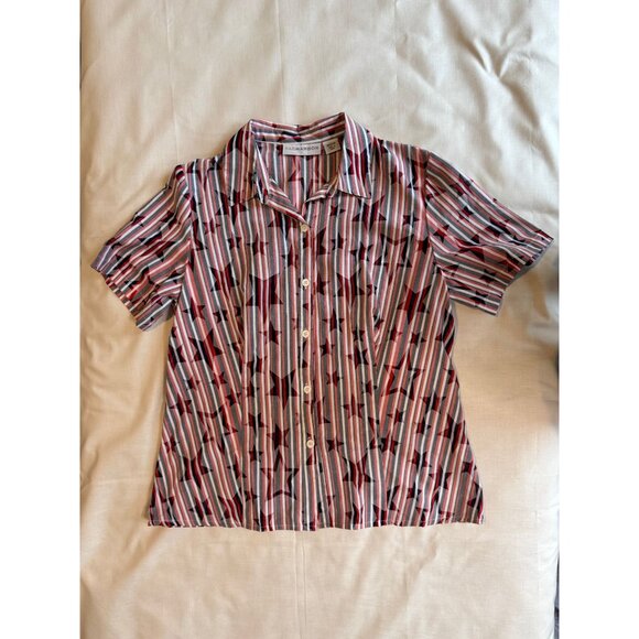 Sag Harbor Womens Medium Button-Up Striped Geometric Short Sleeve Shirt - Picture 1 of 6